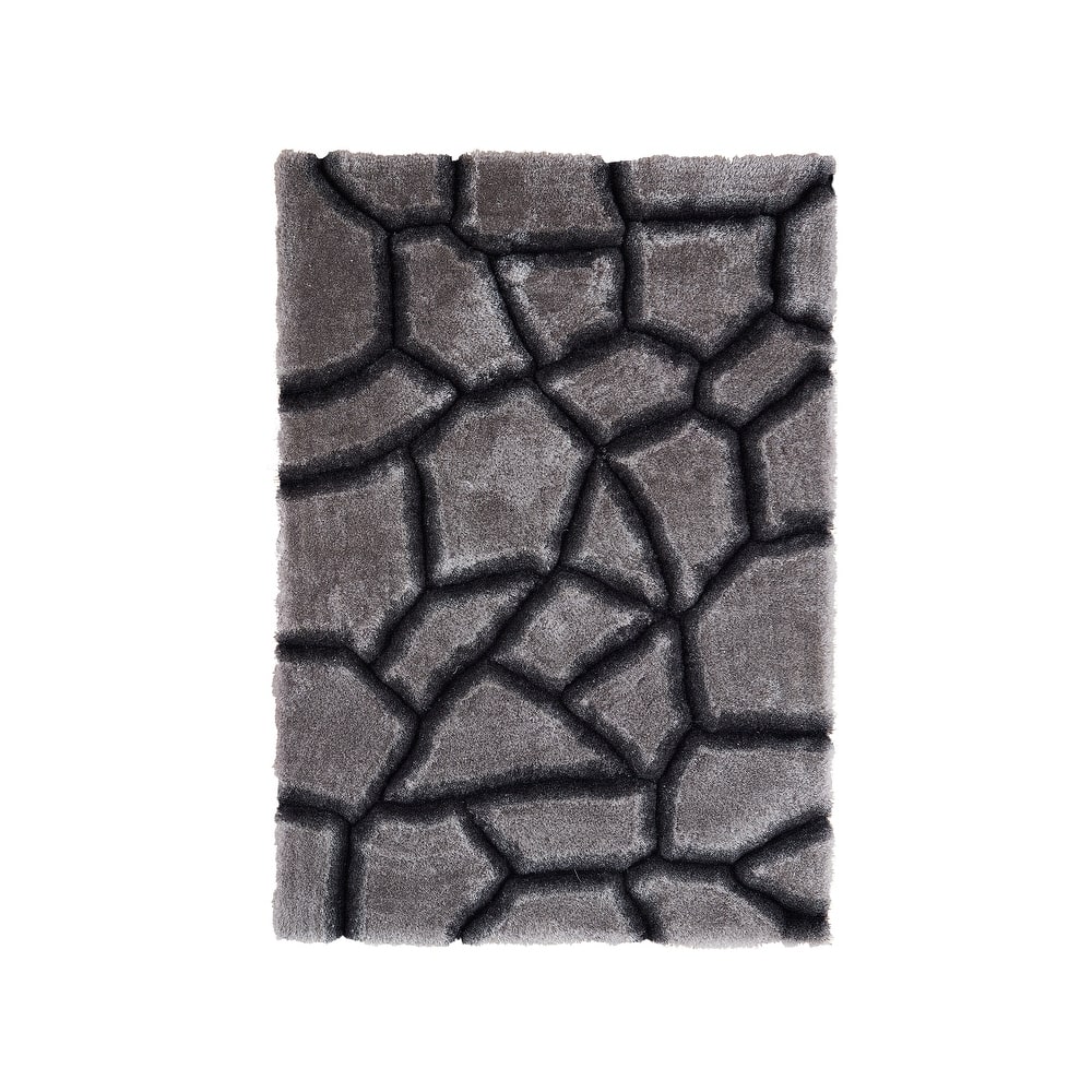 Mateos Shag Collection Grey/Black Abstract Area Rug