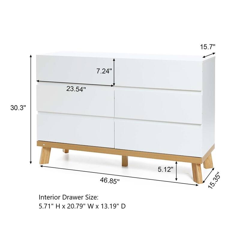 White 6 Drawer Dresser - Modern Wood Storage Chest for Bedroom, Living Room