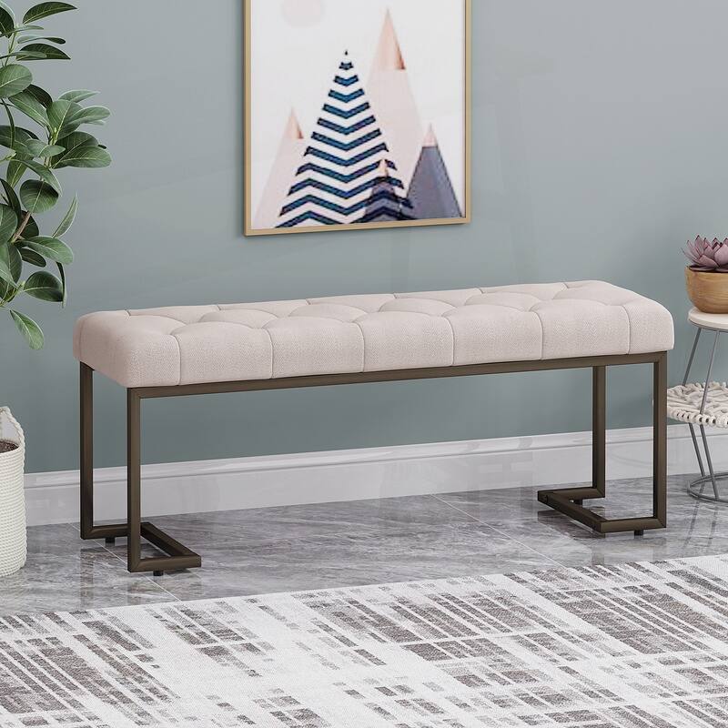 Sophisticated Upholstered Button Tufted Bench for Stylish Interiors - Beige