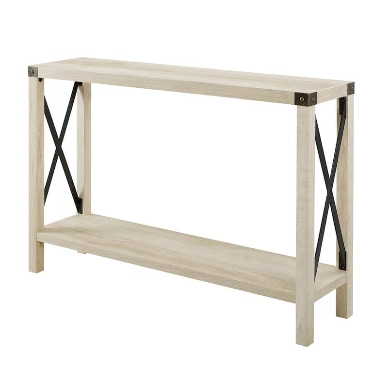 Wood Finish Entryway Console Table with Lower Shelf and Metal Accents for Shoes or Decor - 30'' H X 46'' L X 11.75'' W