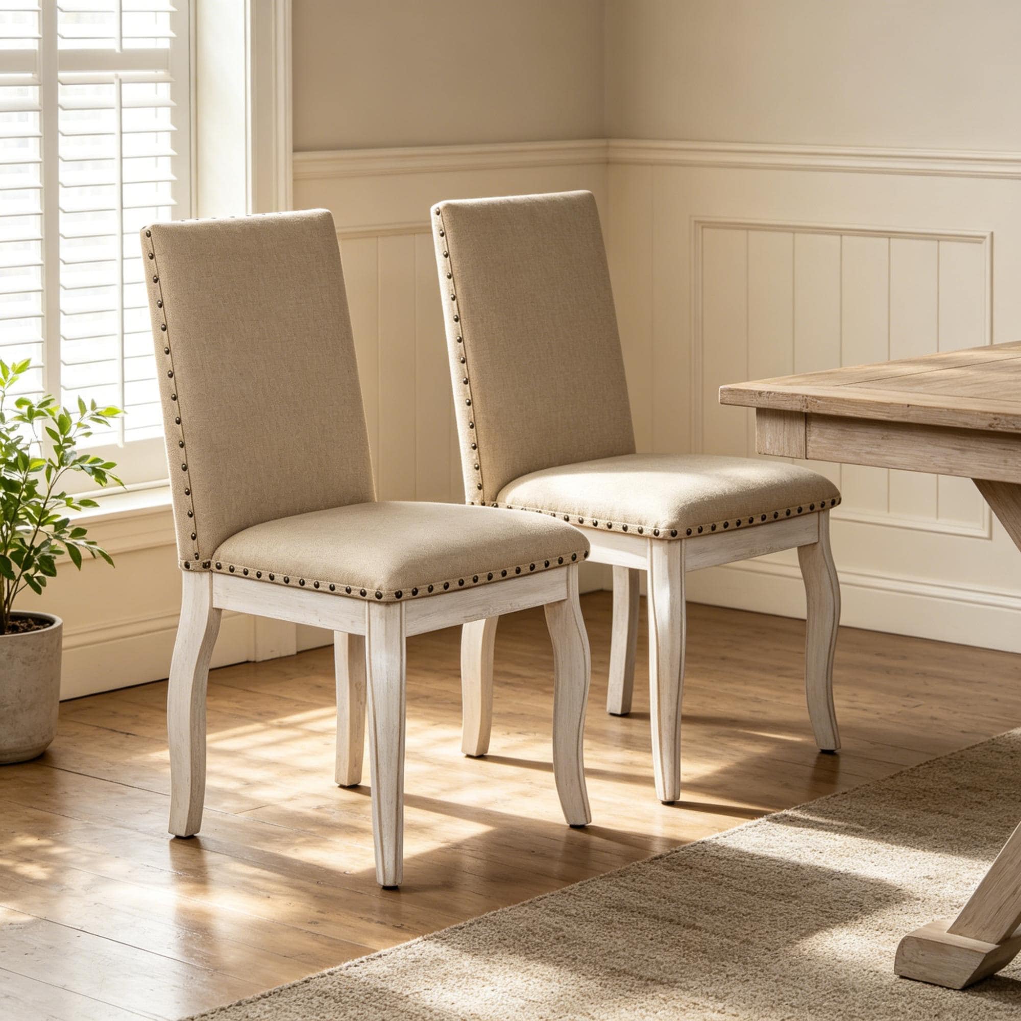 Roomfitters Set of 2 Dining Chairs Upholstered Nailhead Trim High Back Kitchen Room Wooden Accent Chairs