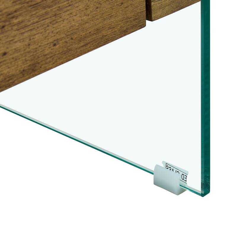 Roomfitters 43.3" Two-Tier Glass Coffee Table with Light Wood Shelf, Side Table or Display Stand
