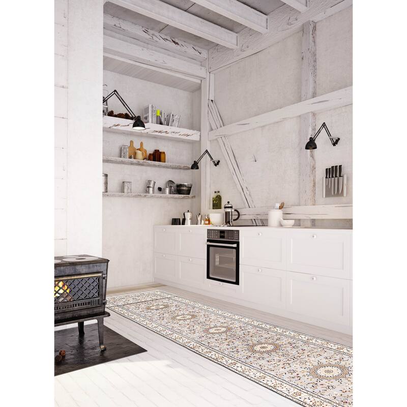 ECARPETGALLERY Hand-knotted Nain Light Denim Blue Silk, Wool Rug - 2'8 x 16'9