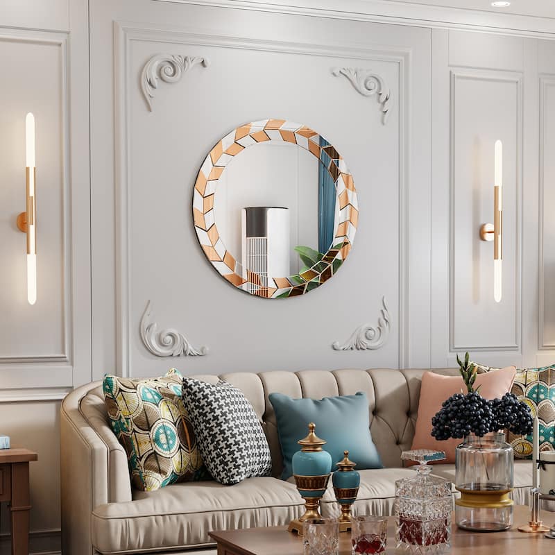 Large Sunburst Glass Round Wall Mirror