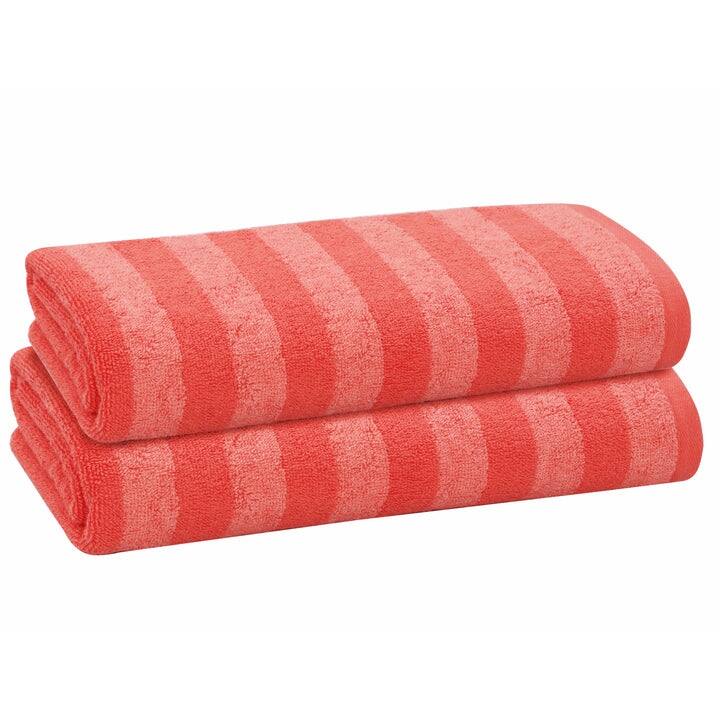PREMIUS 2 Pack Stripes 100% Cotton Yarn Dyed Bath Sheet Towel, 32x64 Inches - Coral