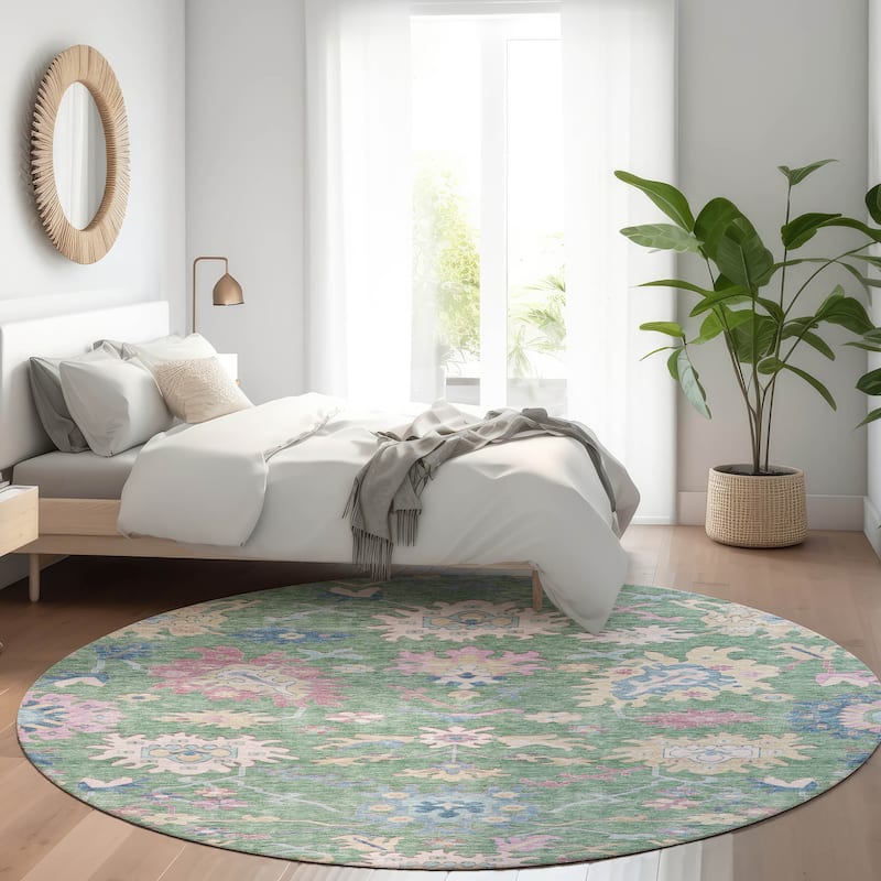Machine Washable Indoor/ Outdoor Causal Traditional Chantille Rug - Sage - 8' x 8'