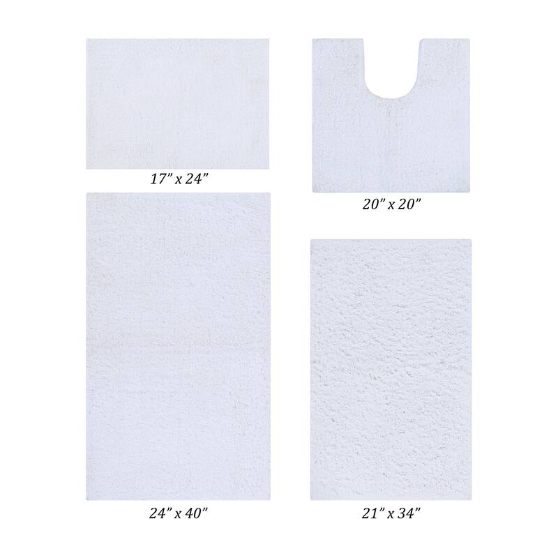 Better Trends Bath Rug Set 100% Micro Polyester Tufted Anti-Skid Latex Backing Bathroom Rugs for Shower, Sink Mats Micro Plush - 4 Piece Set 17"x24" | 20"x20" | 21"x34" | 24"x40" - White