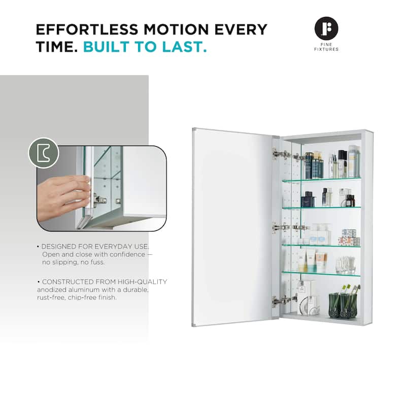 Bathroom Medicine Cabinet, Aluminum, Recessed/Surface Mount, Right/Left Hinged, Mirrored Interior