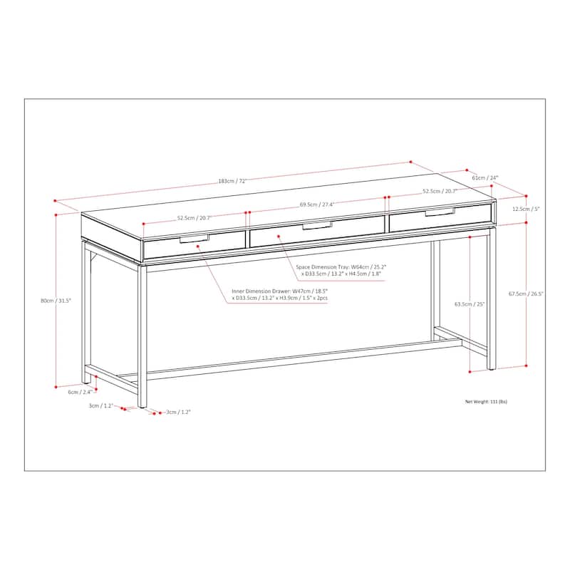 WYNDENHALL Devlin SOLID WOOD Industrial 72 inch Wide Wide Desk