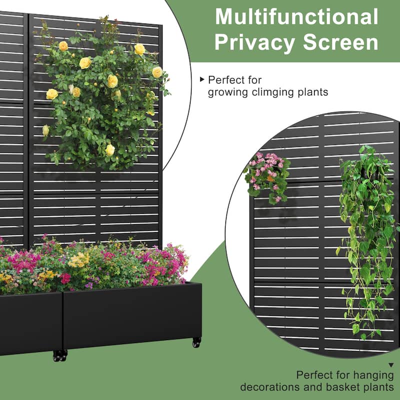 Metal Movable Planter Box with Trellis Privacy Screen Planter Box with Lockable Wheels - 72"x35"