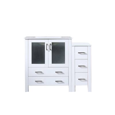 42" Ceramic Top Bathroom Vanity with Soft Close, Solid Wood Frame, and 5 Drawers for Storage