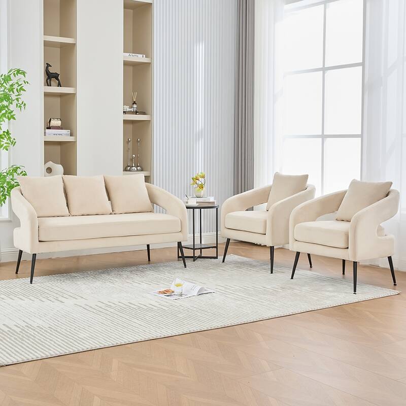 53.7" W Loveseat Sofa with 2 Accent Chair,3-Piece Living Room Furniture Sets with Pillows and Metal Legs