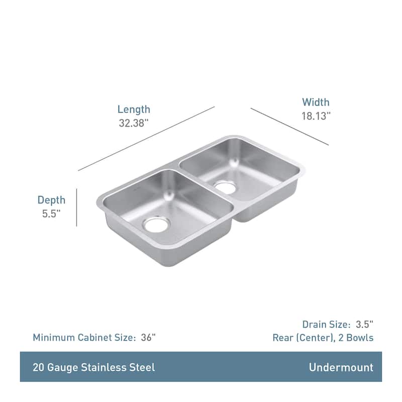 Moen GS20265B 2000 Series 32-3/8" Undermount Double Basin Stainless