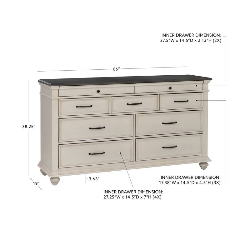 Linon Ellington Antique White and Brown King Bedroom Set