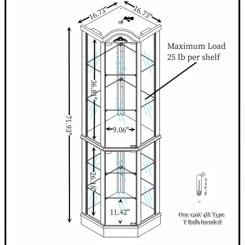 Wine Cabinet with Adjustable Glass Shelves Carved Decoration
