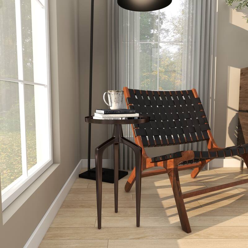 Aluminum Metal Tray Inspired Top Accent Table with 3 Tripod Legs - Gold, Silver or Black - Roche River Decor