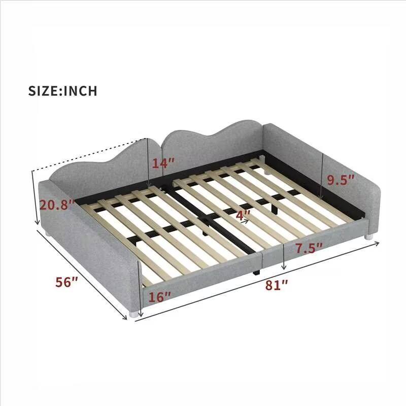 Full Size Sherpa Fabric Upholstered Daybed with Cloud Backrest