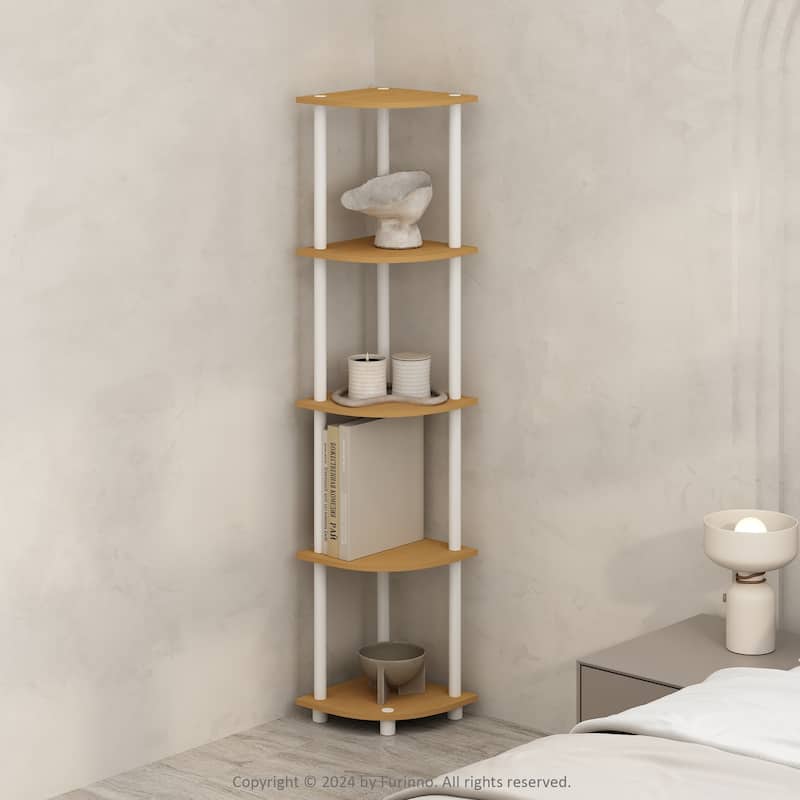 5 Tiers Wood Household Shelving Unit in Beech/White (11.6 in. W x 57.7 in. H x 11.6 in. D)