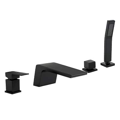 Waterfall Tub Faucet With Hand Shower Deck Mount Tub Filler With Sprayer Modern Bathtub Faucets Set With Diverter And Valve