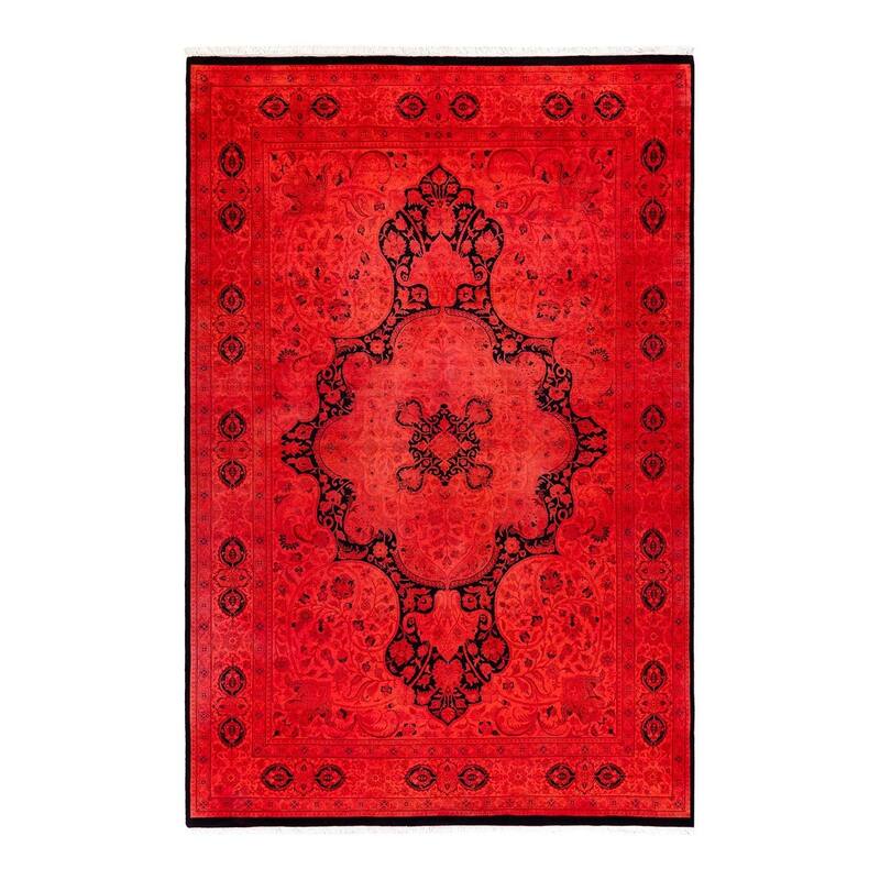 Overton Hand Knotted Wool Vintage Inspired Modern Contemporary Overdyed Orange Area Rug - 6' 0" x 9' 3"