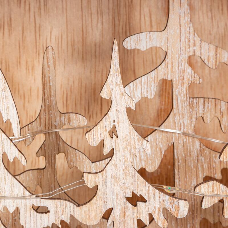 Enchanting 11.8 Inch Battery Operated Lighted Laser Cut Wood Winter Scene