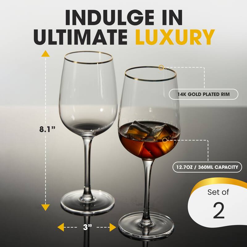 Berkware Luxurious and Elegant Long Stem Red Wine Glass with Gold Rim