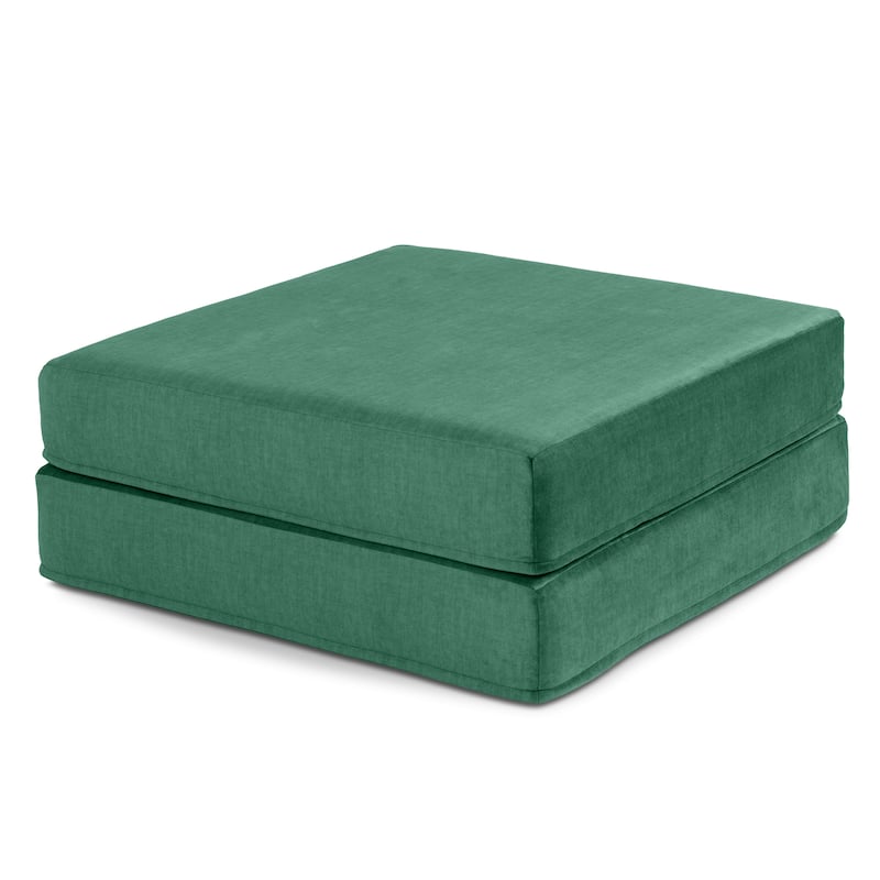 Jaxx Unsofa Modular Convertible Sectional Sofa with Fold Out King Sleeper Bed - Ottoman. - Performance Microvelvet Peacock Green