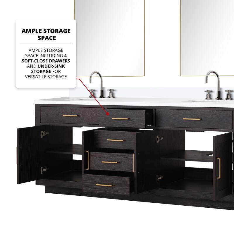 Abbey 60 in W x 22 in D Black Oak Double Bath Vanity, Cultured Marble Top, and 28 in Mirrors