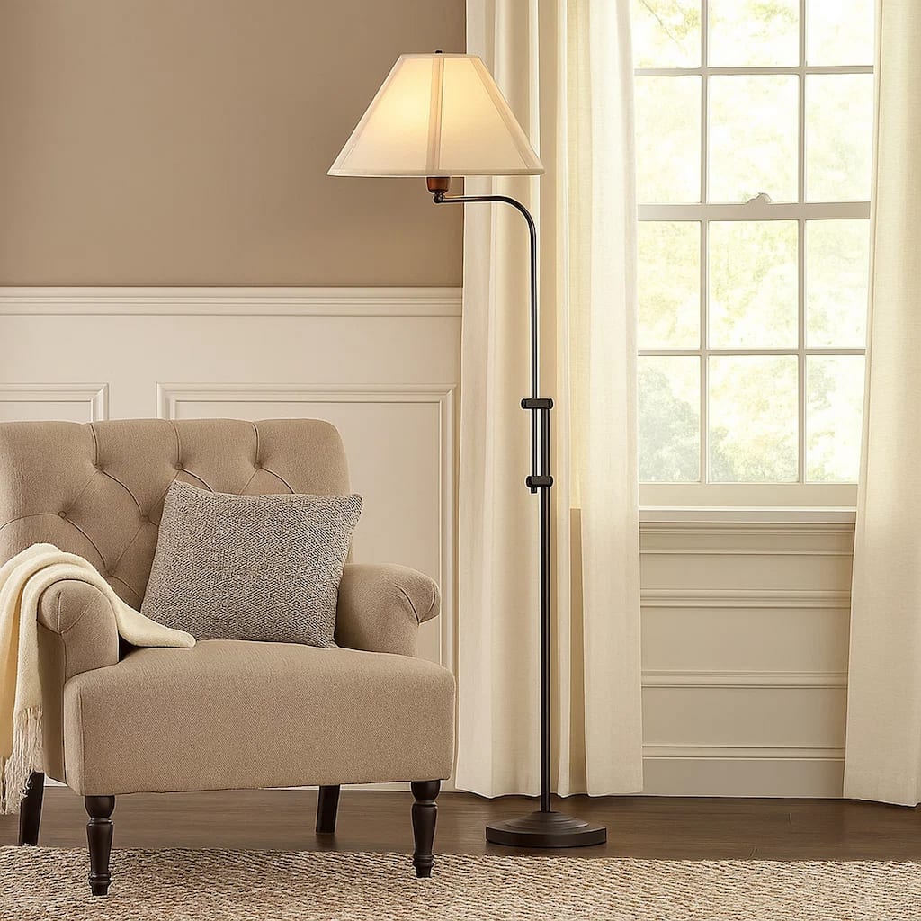 3 Way Metal Floor Lamp with and Adjustable Height Mechanism, Bronze