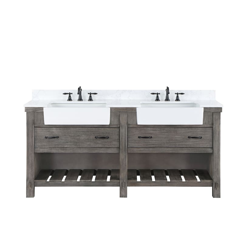 Villareal Bath Vanity with Composite Stone Top without Mirror - 72 in. - Classical Grey