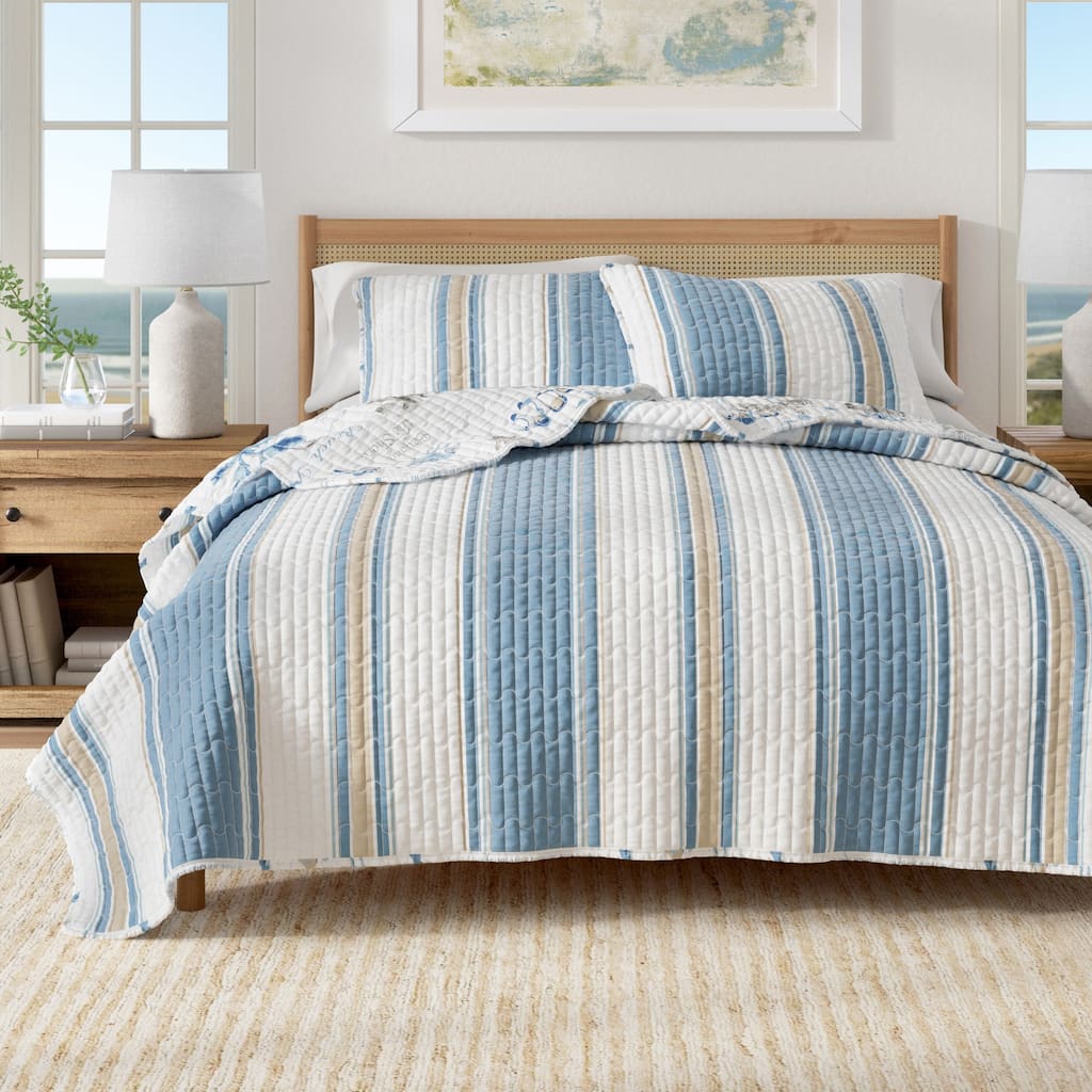 Linery & Co. Reversible Coastal Stripe Quilt Set with Shams