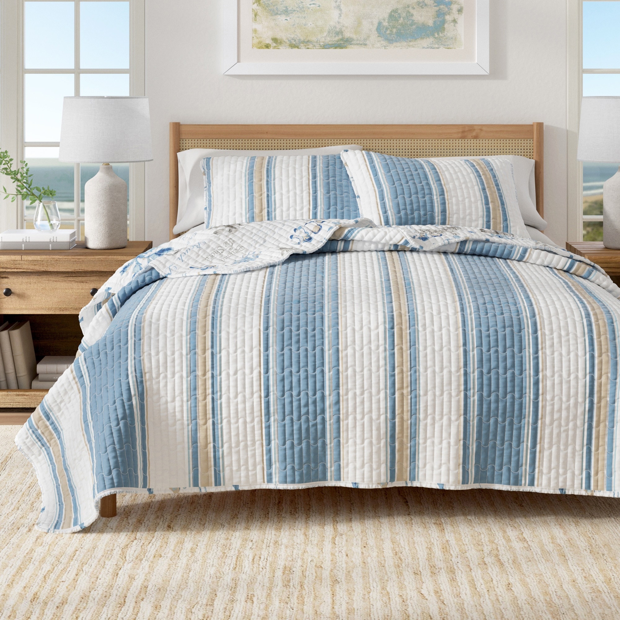 Linery & Co. Reversible Coastal Stripe Quilt Set with Shams