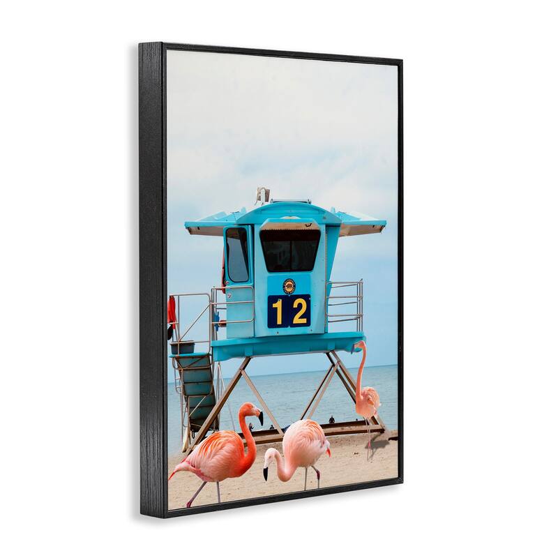 Stupell Beach Shore with Flamingoes Framed Giclee Art Design By Ashley Singleton