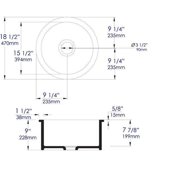 Black Matte Round 18" x 18" Undermount / Drop In Fireclay Prep Sink