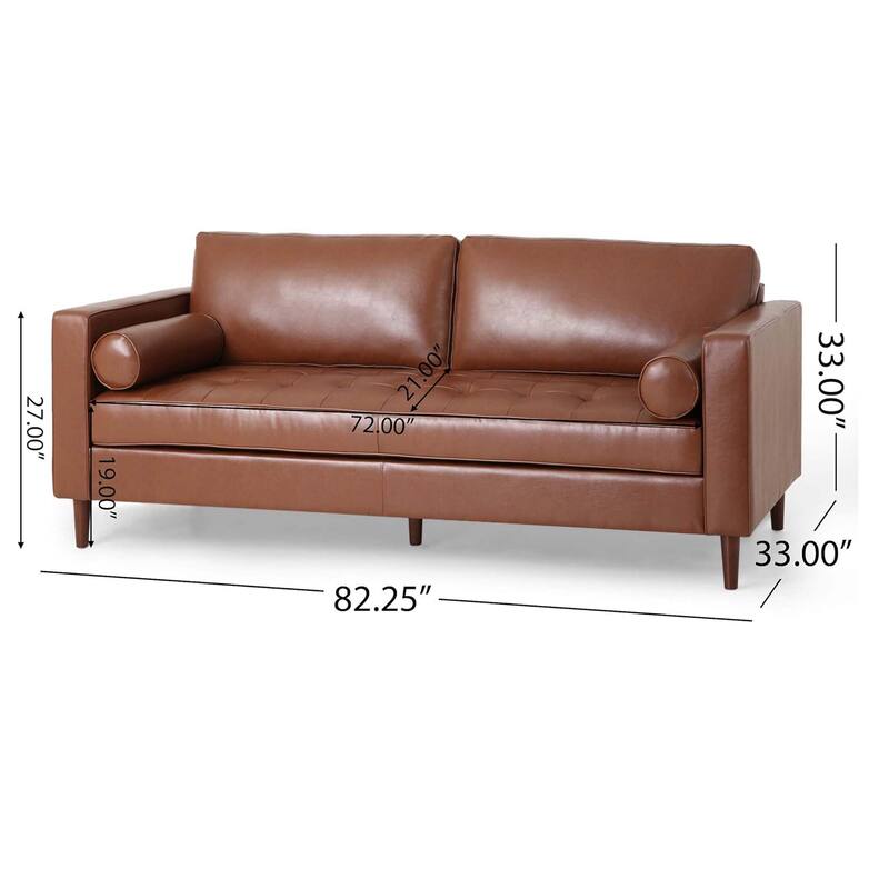 3-Seat Sofa with PU Leather, Wood Legs - Modern Home