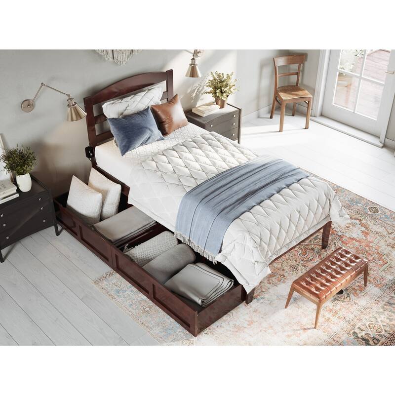 Twin Bed with Drawers - Solid Wood Platform & USB Charging - 38x76 Twin Size