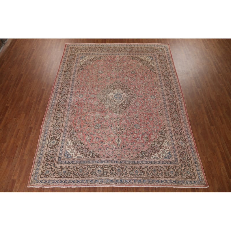 Distressed Mashad Persian Vintage Area Rug Hand-knotted Wool Carpet - 9'9" x 12'7"