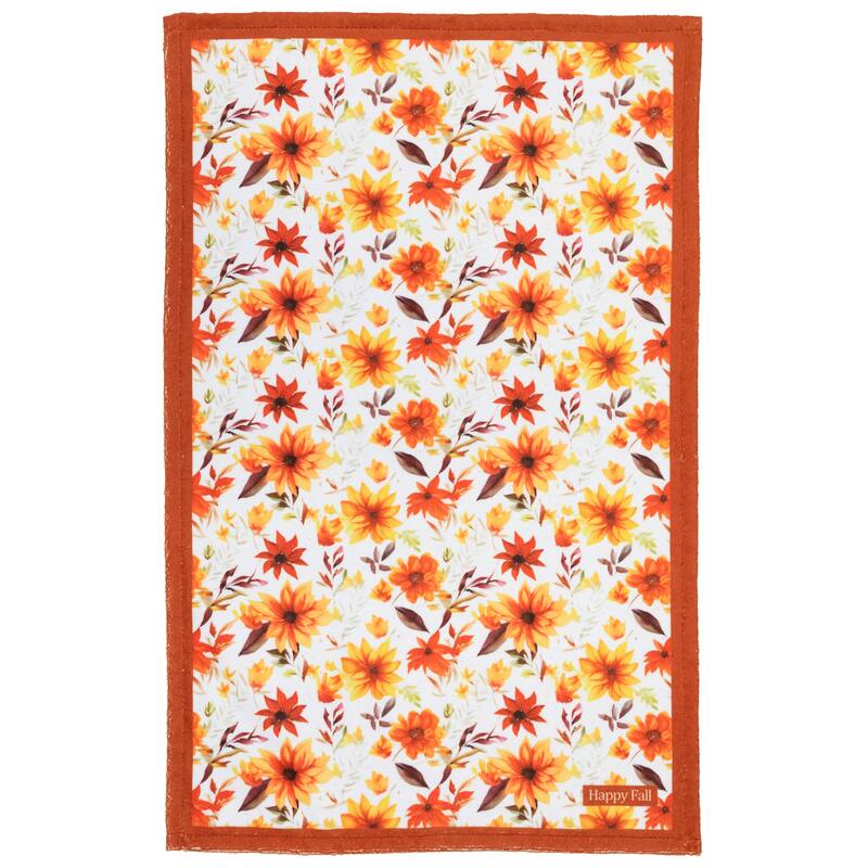 Hello Autumn and Floral Fall Harvest Kitchen Tea Towels - 26" - Set of 2