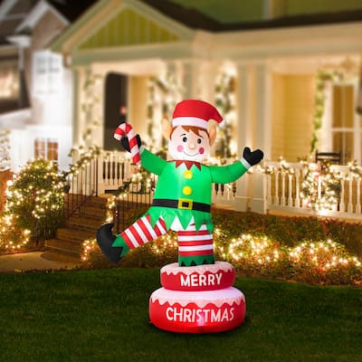 Glitzhome 6FT Lighted Inflatable Rotating Elf Decor