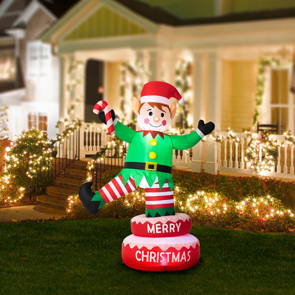 Glitzhome 6FT Lighted Inflatable Rotating Elf Decor