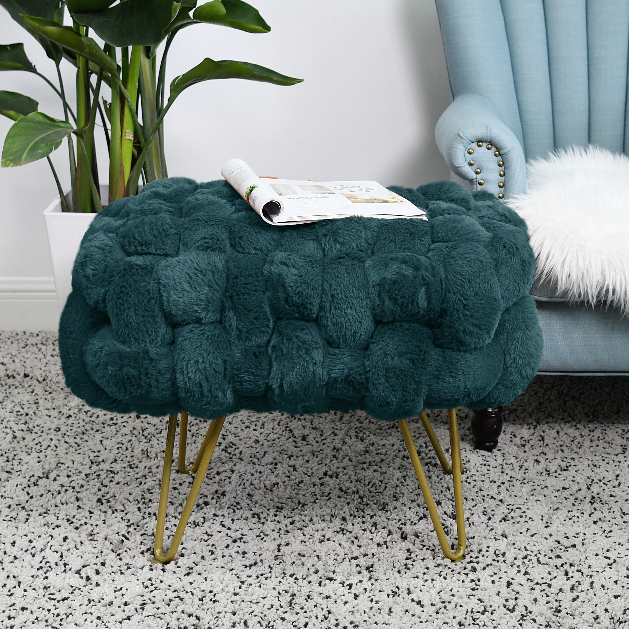 Fuzzy ottoman stool clearance