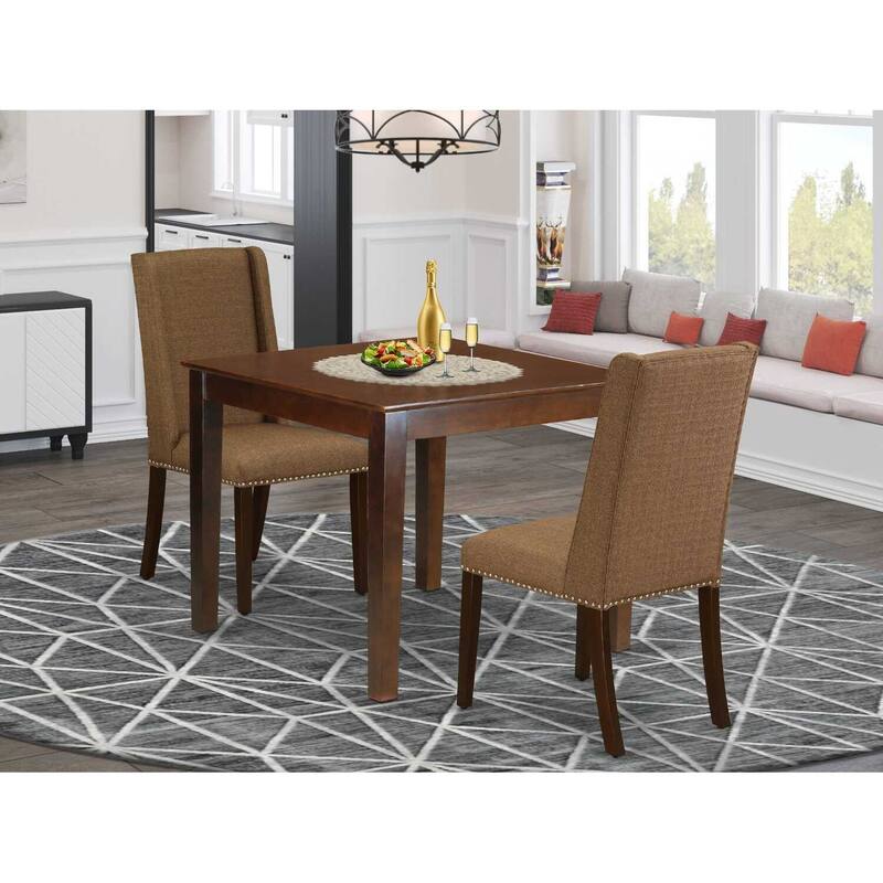 HomeStock 3-Piece Mahogany Finish Rectangular Solid Wood Top Dining Table Set