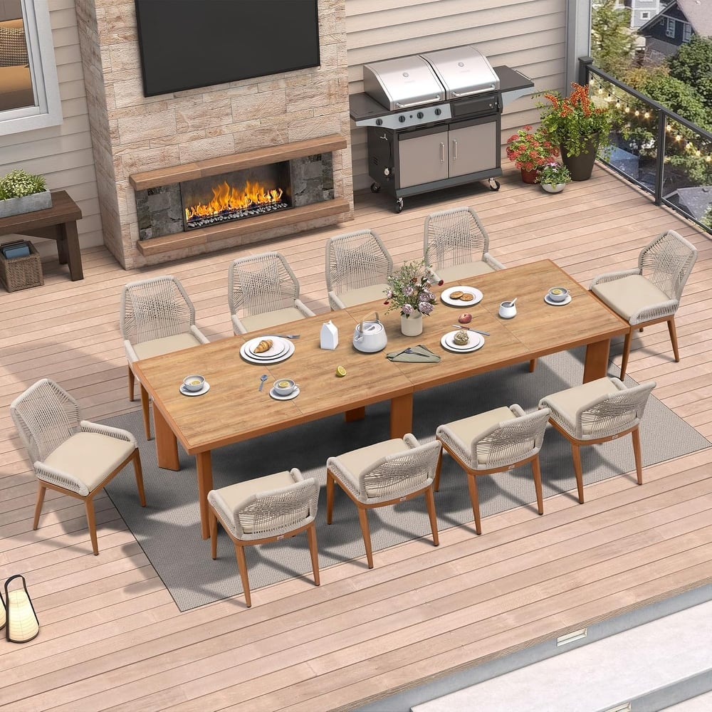 PURPLE LEAF Dining Set Patio Metal Rectangular Table and Wicker Rattan Chairs for Outside Porch Modern Outdoor Furniture Sets