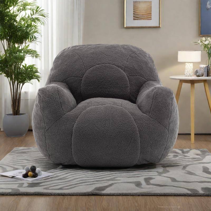 Oversized Teddy Memory Foam Bean Bag Lounge Chairs with Anti-Slip Base - Dark Gray