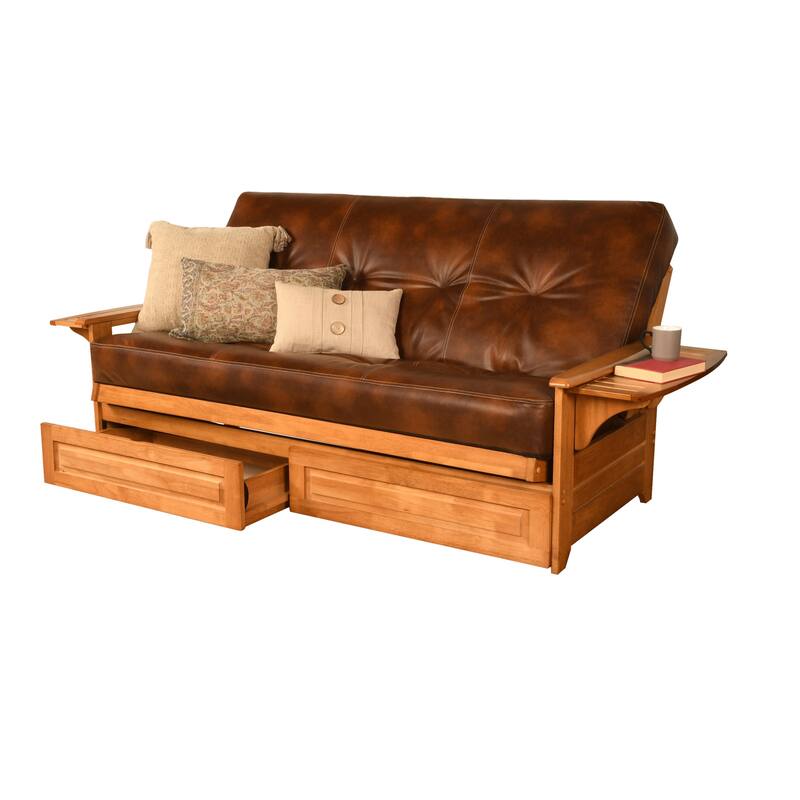 Somette Phoenix Butternut Futon Set with Storage Drawers and Mattress