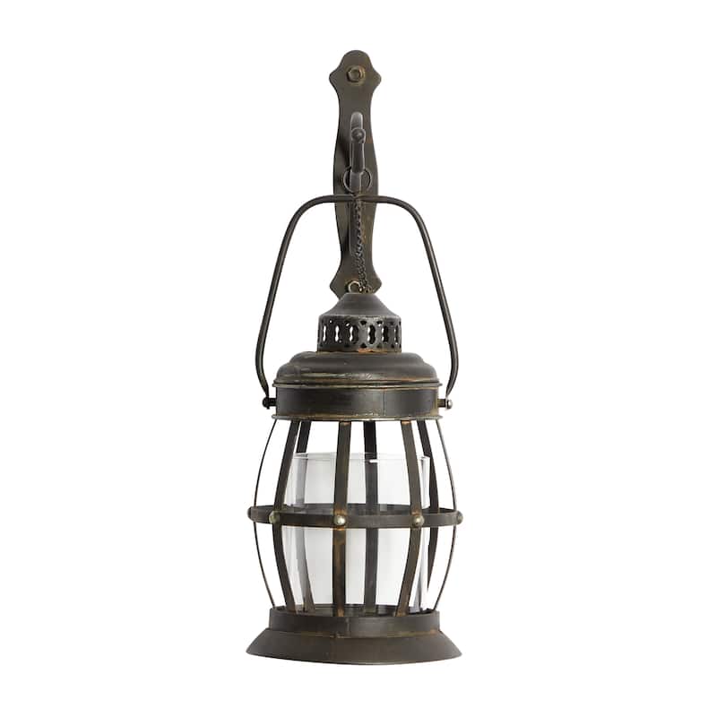 Metal Suspended Pillar Lantern Wall Sconce - Brown - Roche River Decor - 10"W x 7"L x 19"H