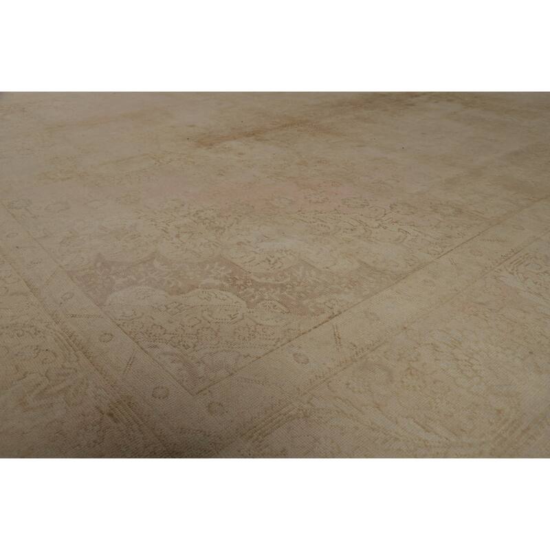 Pink & Gold Beige Tabriz Persian Vintage Rug Handmade Wool Carpet - 10'0" x 13'0"