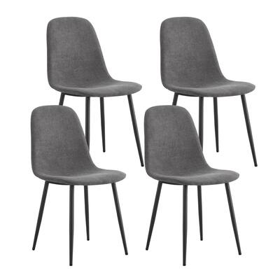 Dining Chairs Set of 4 Modern Mid-Century Kitchen Bedroom Room Upholstered Side Chairs Soft Tufted Linen Fabric Black Metal Leg