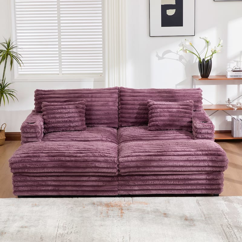 Plush Oversized Double Chaise Sofa with USB Charging, Cup Holders & Ultra-Deep Seating by Harper&Bright Designs