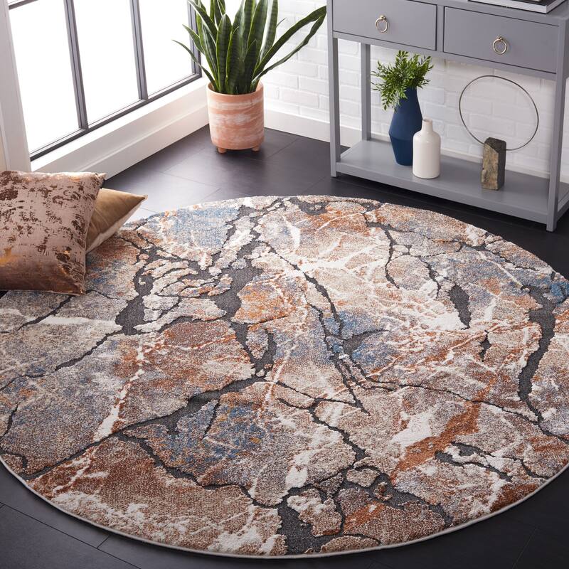 SAFAVIEH Cyrus Shag Dilber Modern Abstract Rug - 6'7" Round - Grey/Rust - Round
